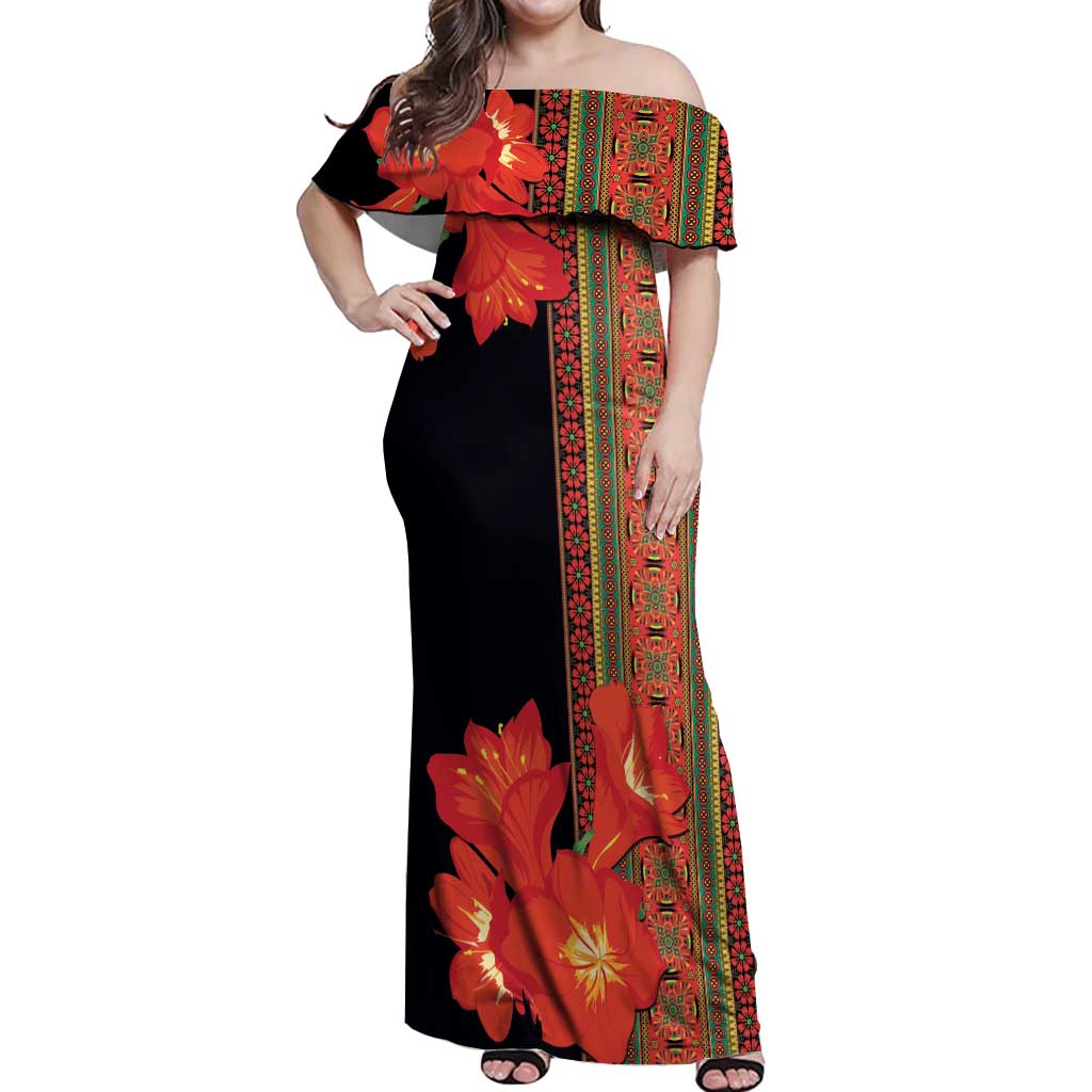 Africa Beauty Clivia Miniata Flowers Off Shoulder Maxi Dress - Wonder Print Shop