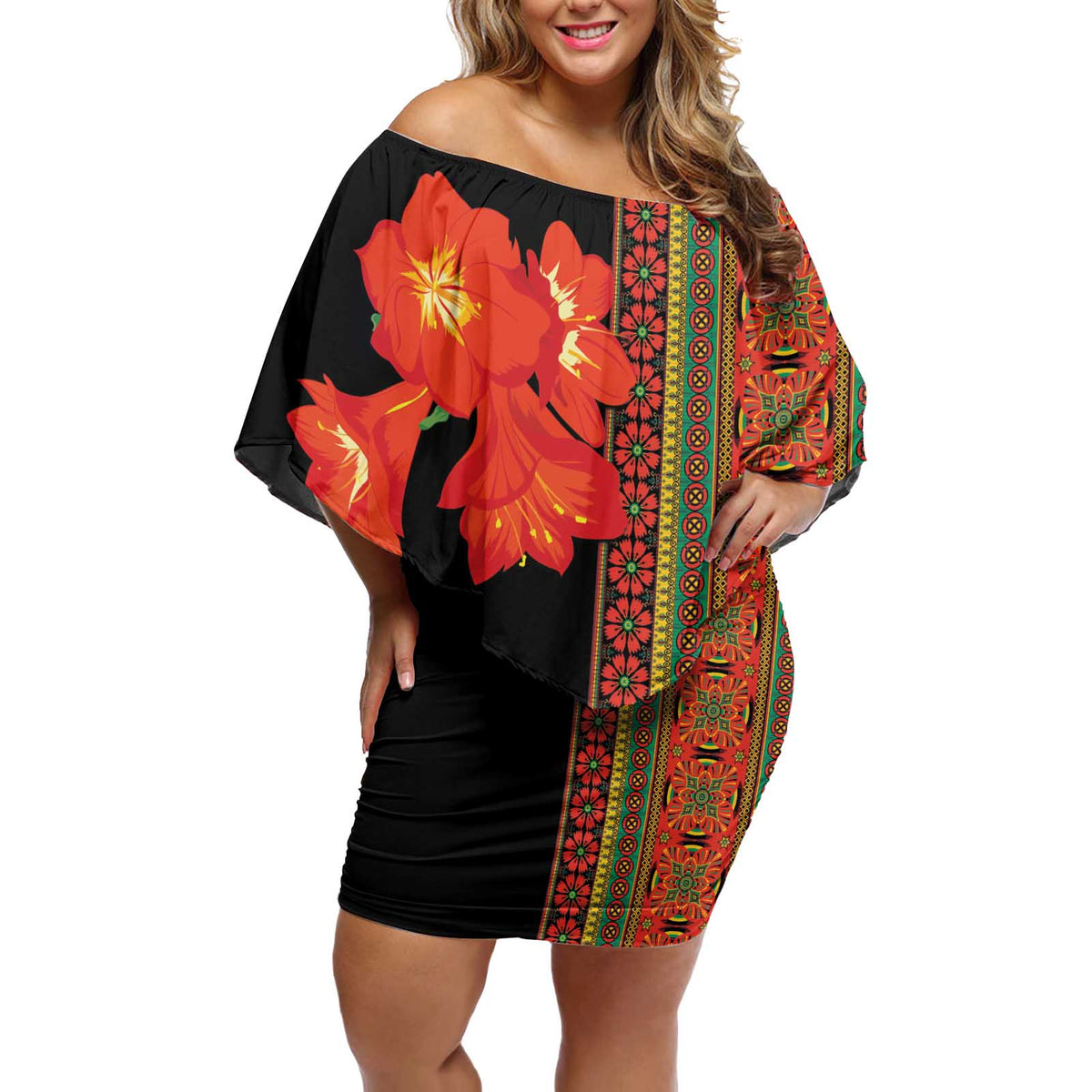 Africa Beauty Clivia Miniata Flowers Off Shoulder Short Dress - Wonder Print Shop