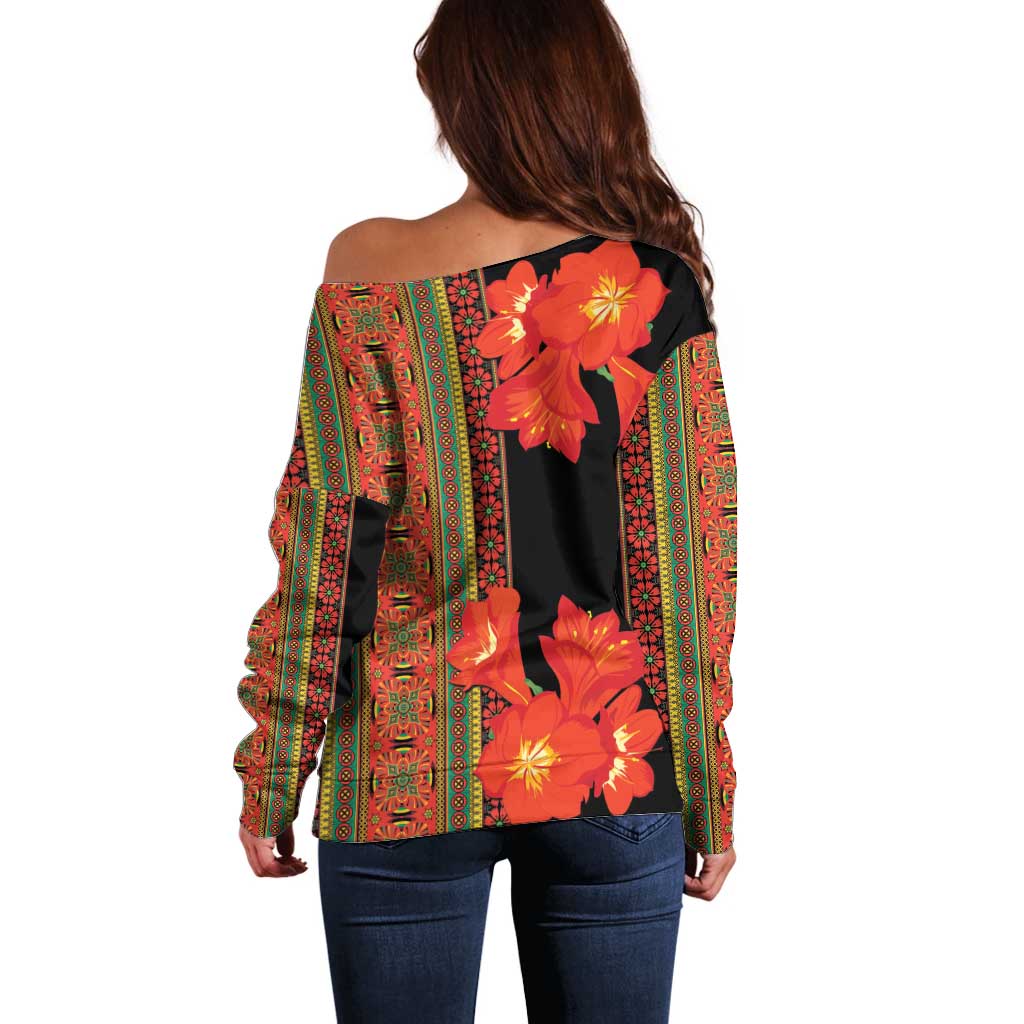 Africa Beauty Clivia Miniata Flowers Off Shoulder Sweater - Wonder Print Shop