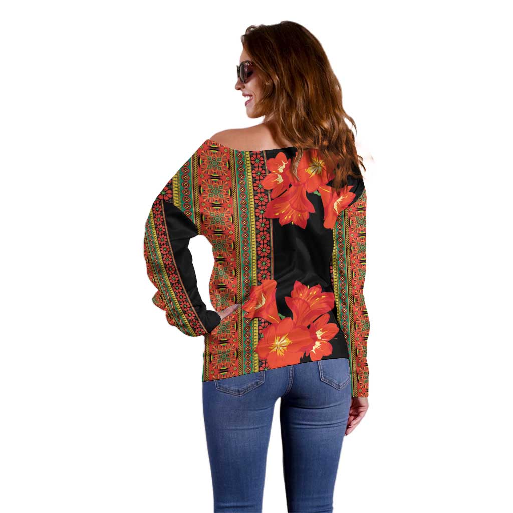 Africa Beauty Clivia Miniata Flowers Off Shoulder Sweater - Wonder Print Shop
