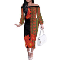 Africa Beauty Clivia Miniata Flowers Off The Shoulder Long Sleeve Dress - Wonder Print Shop
