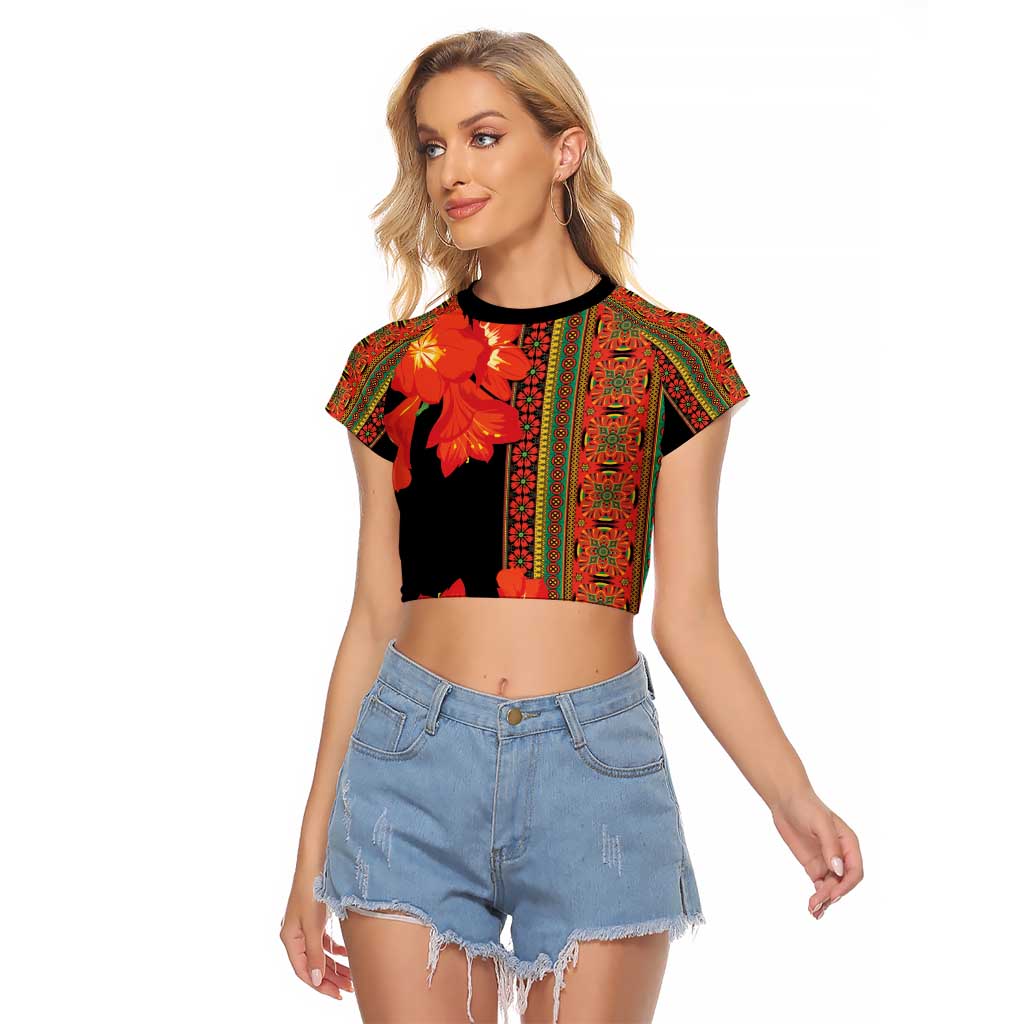 Africa Beauty Clivia Miniata Flowers Raglan Cropped T Shirt - Wonder Print Shop