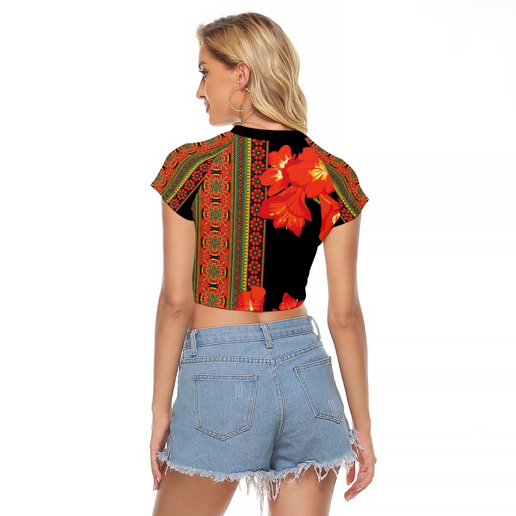 Africa Beauty Clivia Miniata Flowers Raglan Cropped T Shirt - Wonder Print Shop