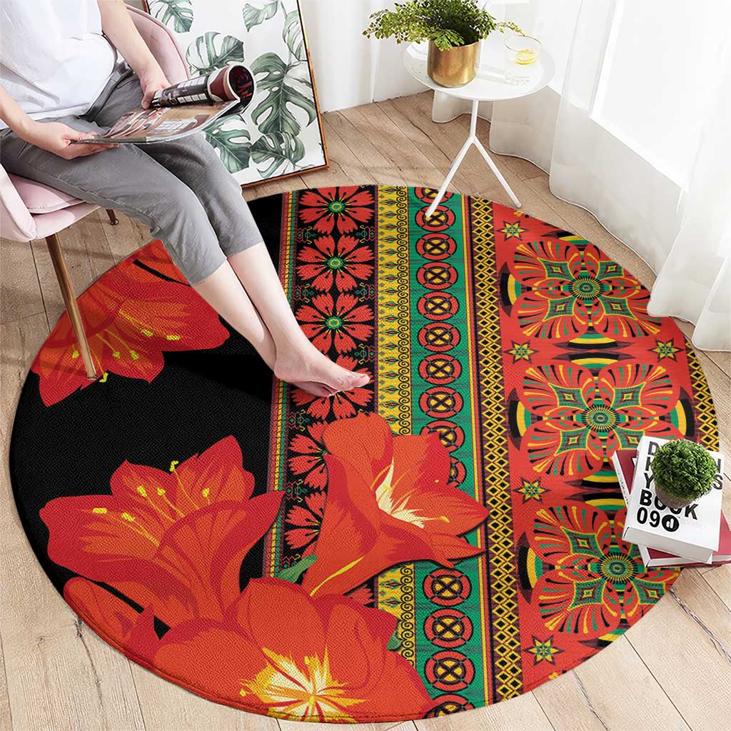 Africa Beauty Clivia Miniata Flowers Round Carpet