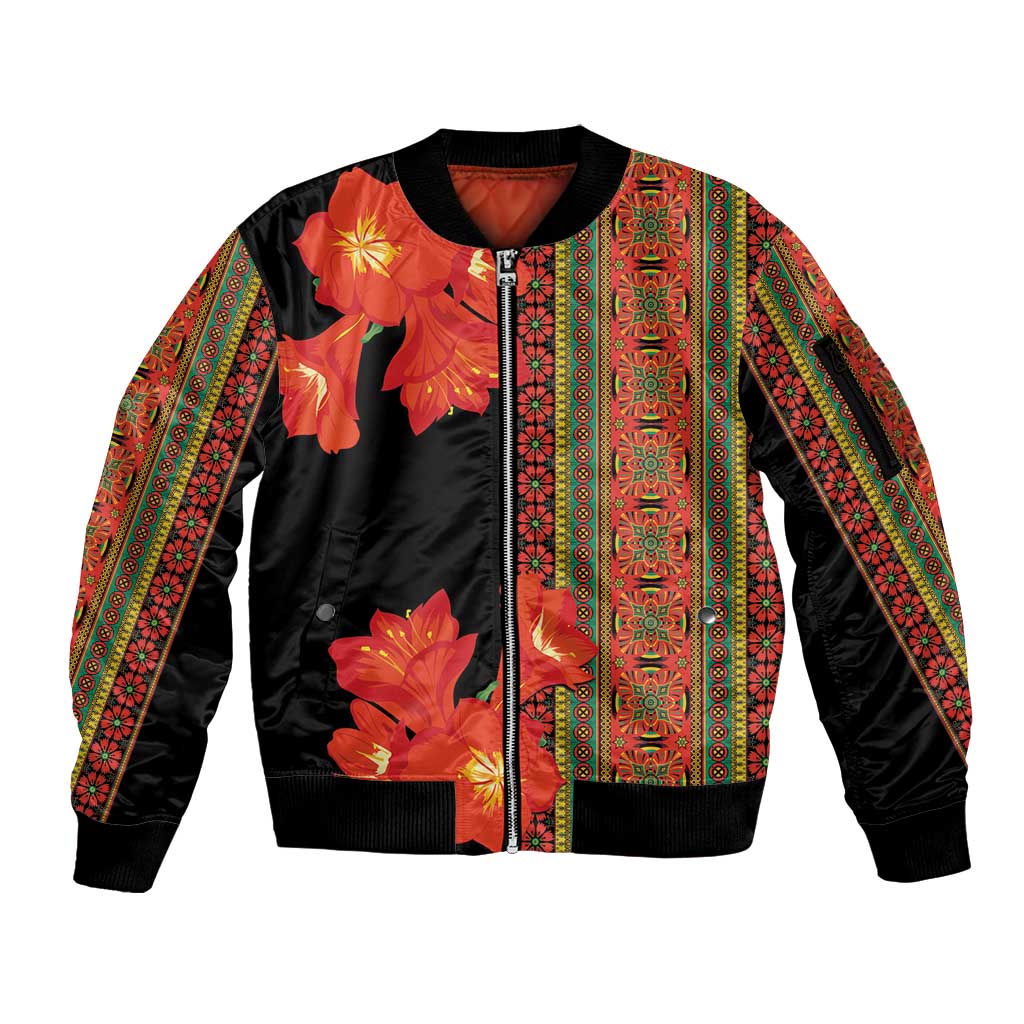 Africa Beauty Clivia Miniata Flowers Sleeve Zip Bomber Jacket - Wonder Print Shop