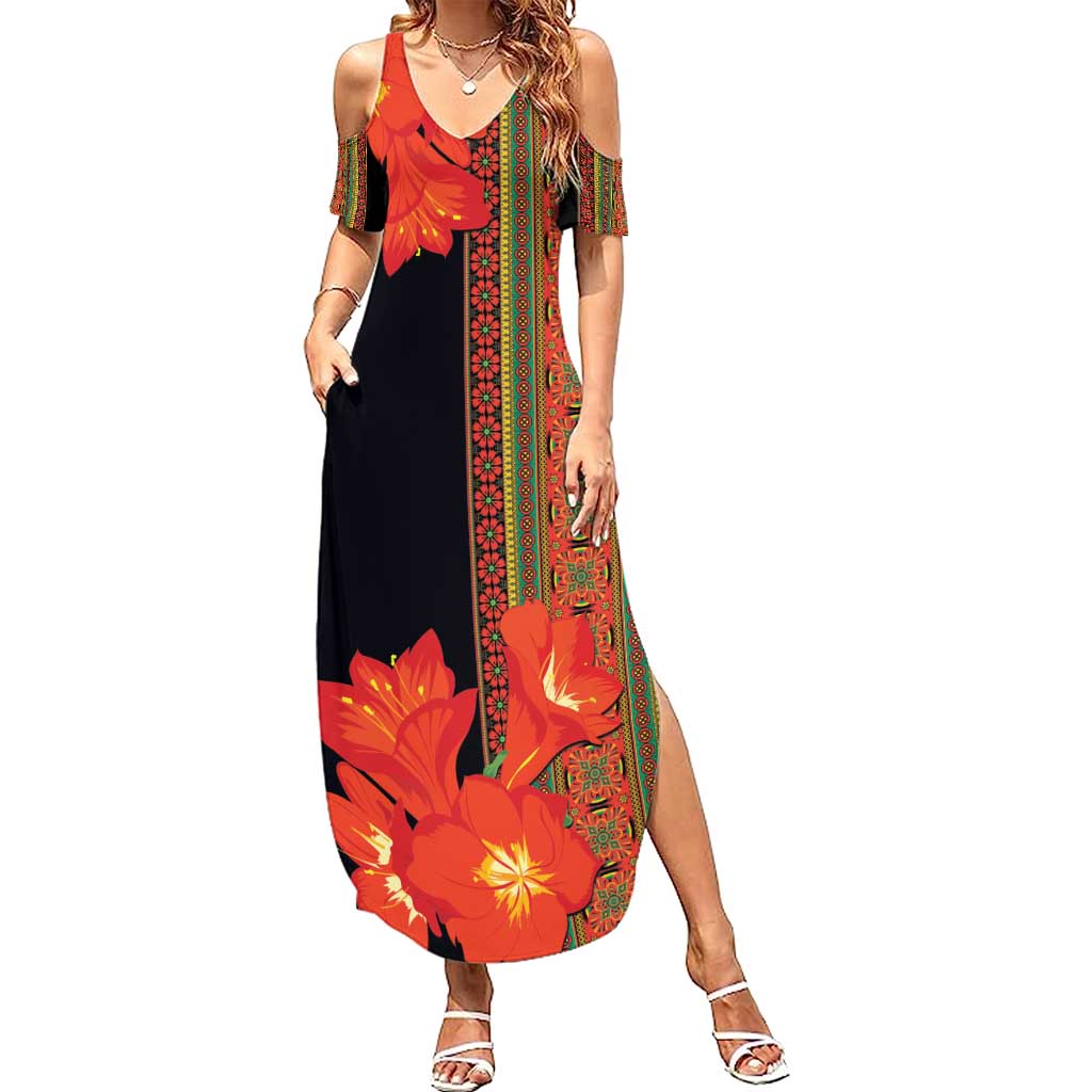 Africa Beauty Clivia Miniata Flowers Summer Maxi Dress - Wonder Print Shop
