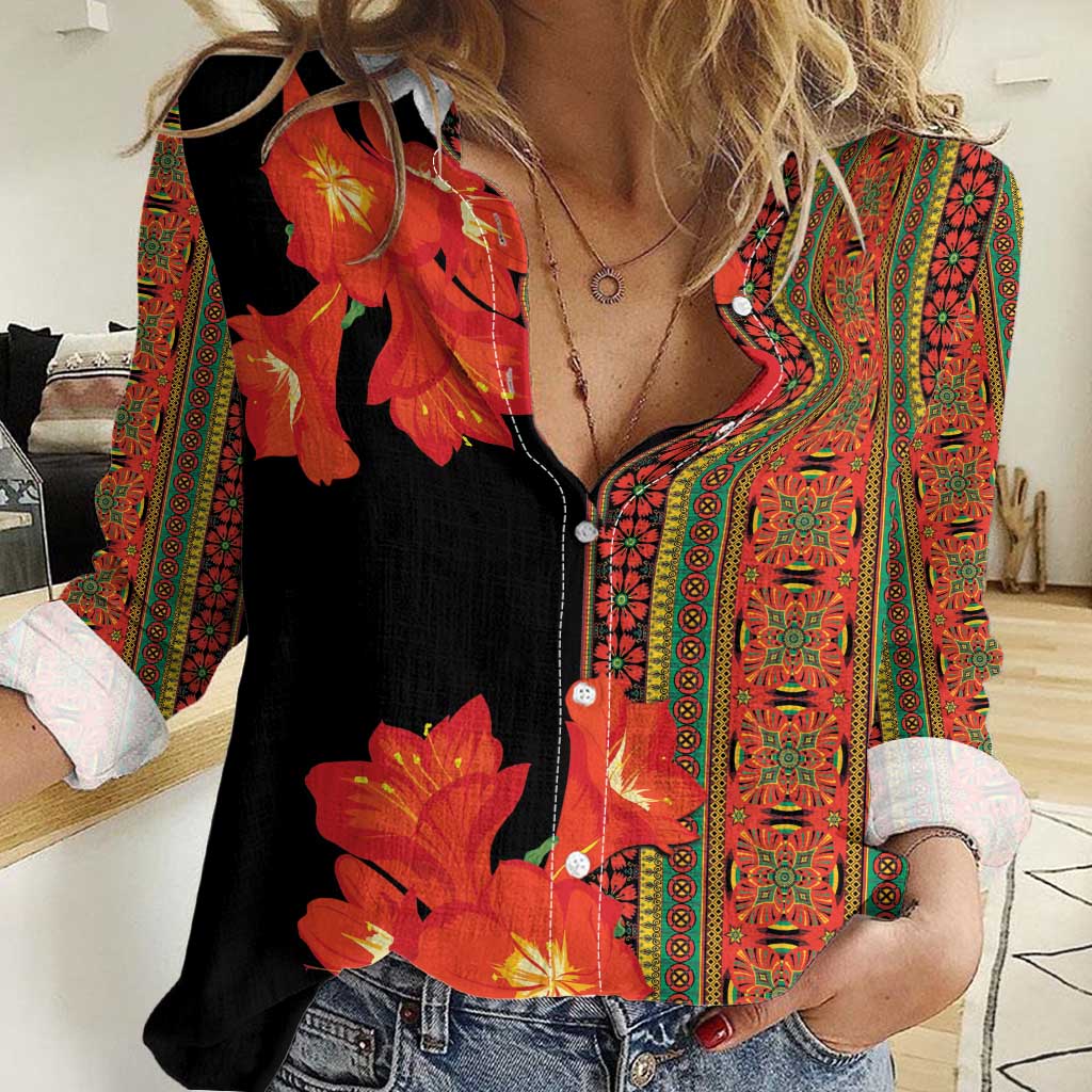 Africa Beauty Clivia Miniata Flowers Women Casual Shirt - Wonder Print Shop