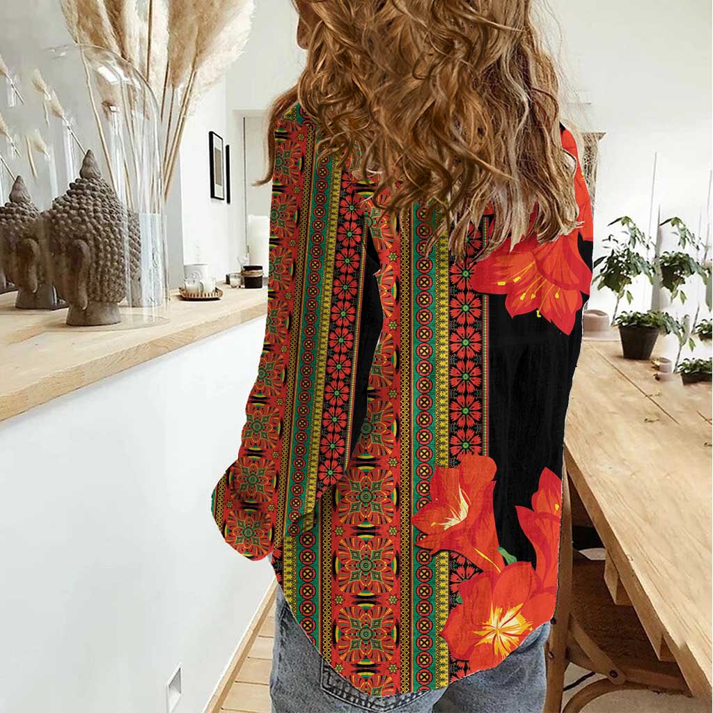 Africa Beauty Clivia Miniata Flowers Women Casual Shirt - Wonder Print Shop