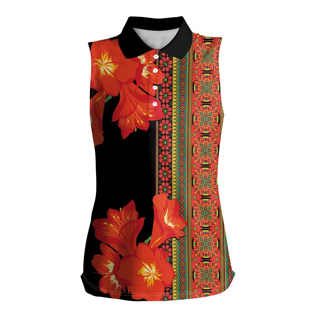 Africa Beauty Clivia Miniata Flowers Women Sleeveless Polo Shirt - Wonder Print Shop