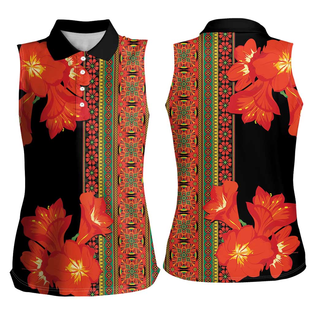 Africa Beauty Clivia Miniata Flowers Women Sleeveless Polo Shirt - Wonder Print Shop