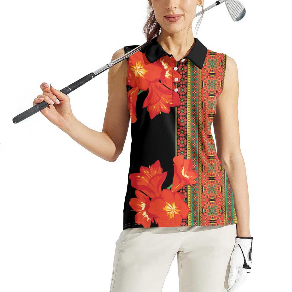 Africa Beauty Clivia Miniata Flowers Women Sleeveless Polo Shirt - Wonder Print Shop