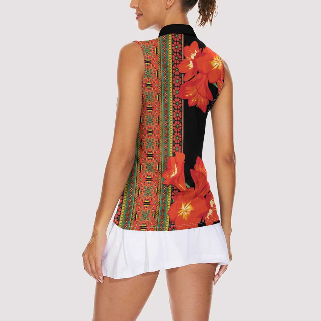 Africa Beauty Clivia Miniata Flowers Women Sleeveless Polo Shirt - Wonder Print Shop