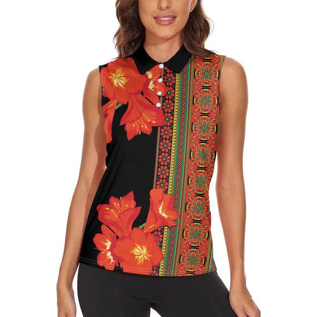 Africa Beauty Clivia Miniata Flowers Women Sleeveless Polo Shirt - Wonder Print Shop