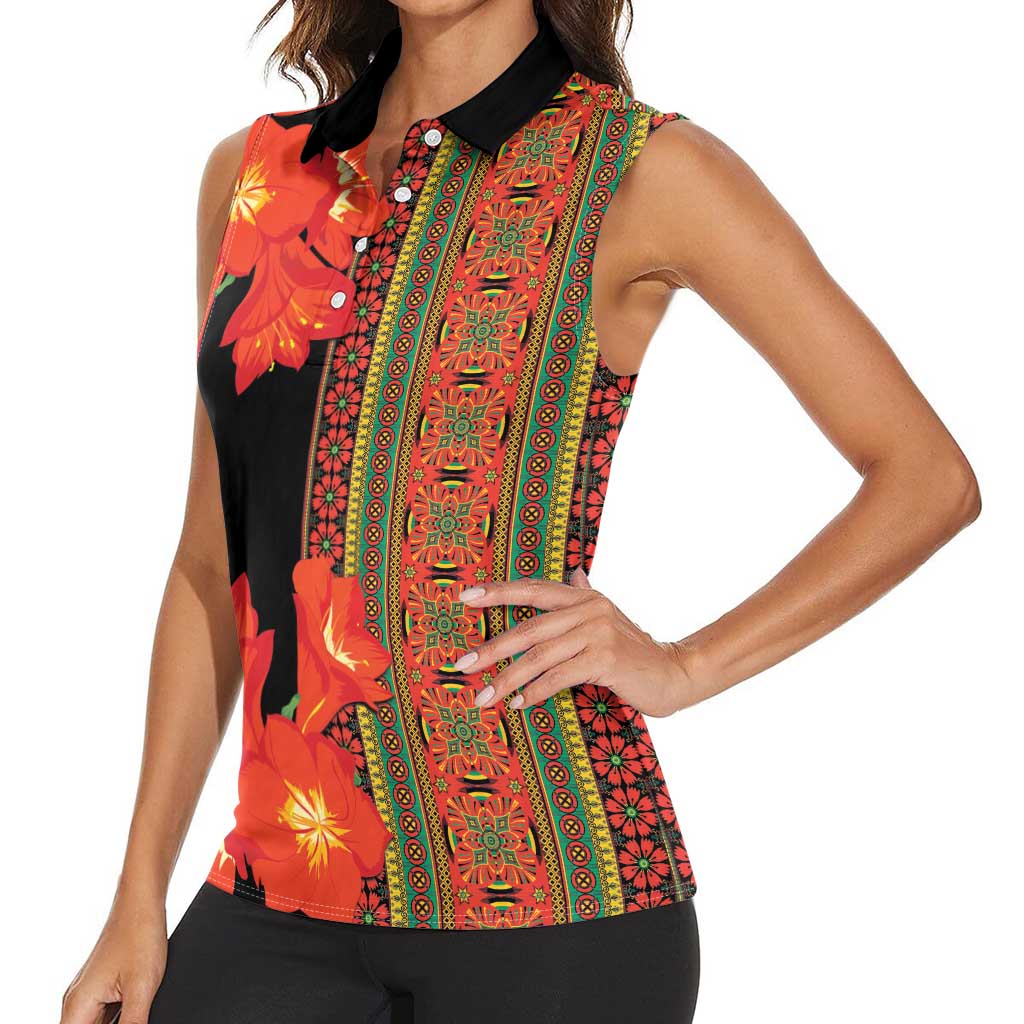 Africa Beauty Clivia Miniata Flowers Women Sleeveless Polo Shirt - Wonder Print Shop