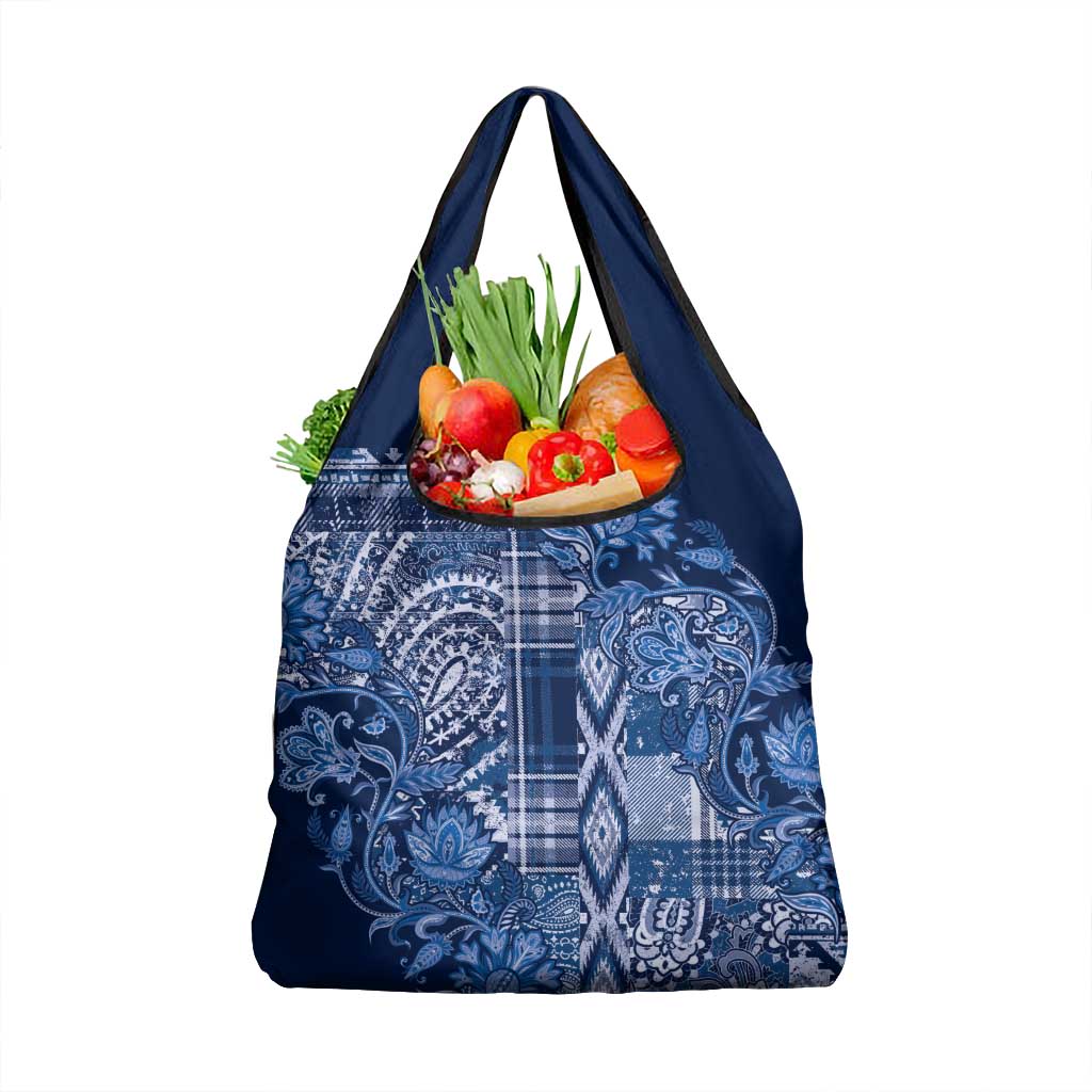 Africa Floral mix Maasai Shuka Grocery Bag Blue Moitf