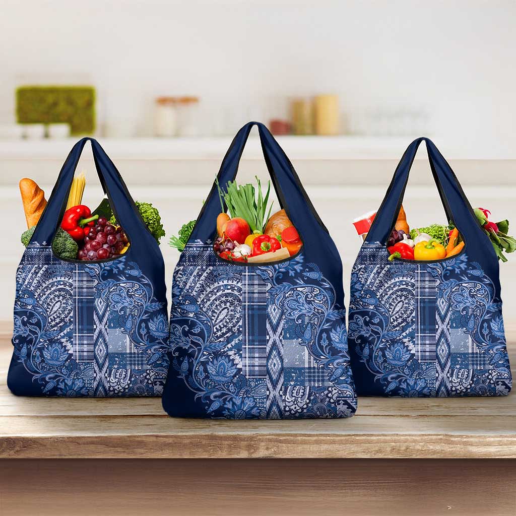 Africa Floral mix Maasai Shuka Grocery Bag Blue Moitf