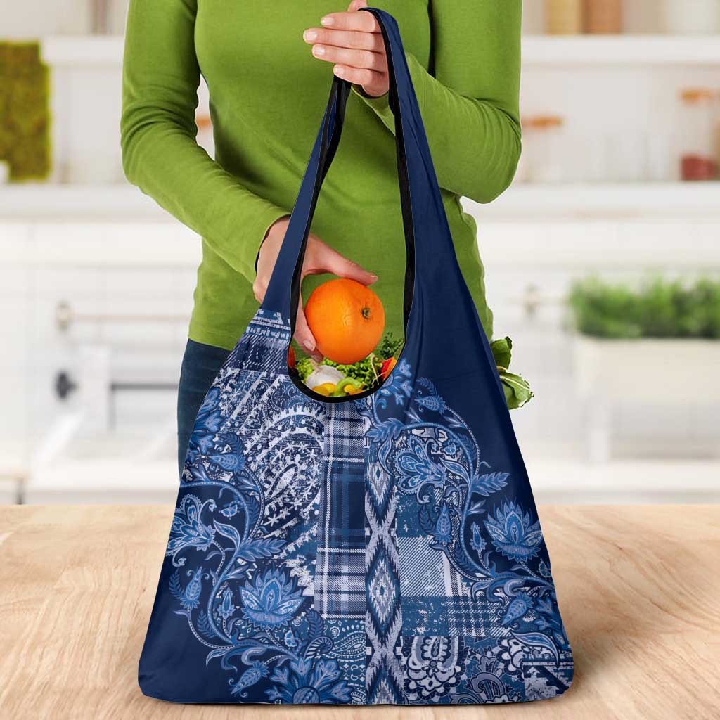 Africa Floral mix Maasai Shuka Grocery Bag Blue Moitf