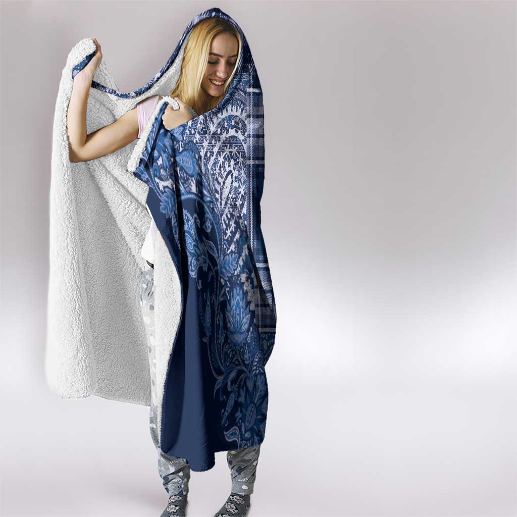 Africa Floral mix Maasai Shuka Hooded Blanket Blue Moitf
