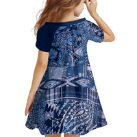Africa Floral mix Maasai Shuka Kid Short Sleeve Dress Blue Moitf - Wonder Print Shop