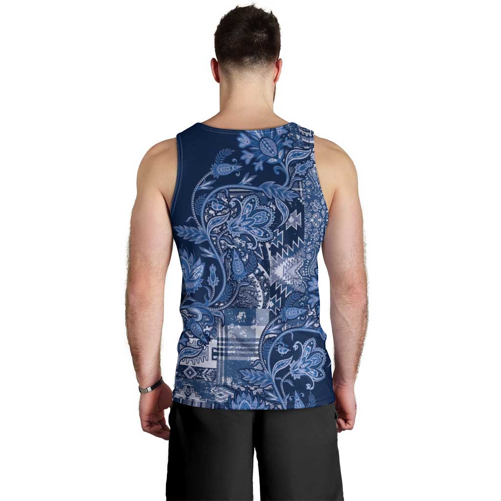 Africa Floral mix Maasai Shuka Men Tank Top Blue Moitf - Wonder Print Shop