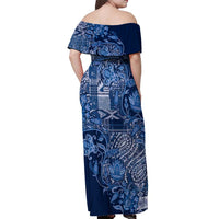 Africa Floral mix Maasai Shuka Off Shoulder Maxi Dress Blue Moitf - Wonder Print Shop