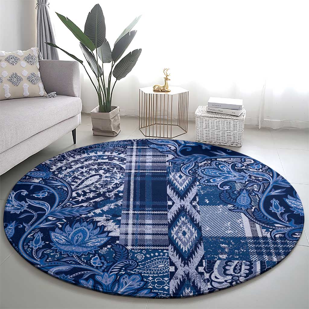 Africa Floral mix Maasai Shuka Round Carpet Blue Moitf