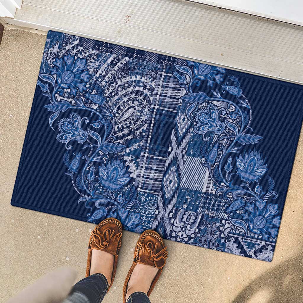 Africa Floral mix Maasai Shuka Rubber Doormat Blue Moitf - Wonder Print Shop