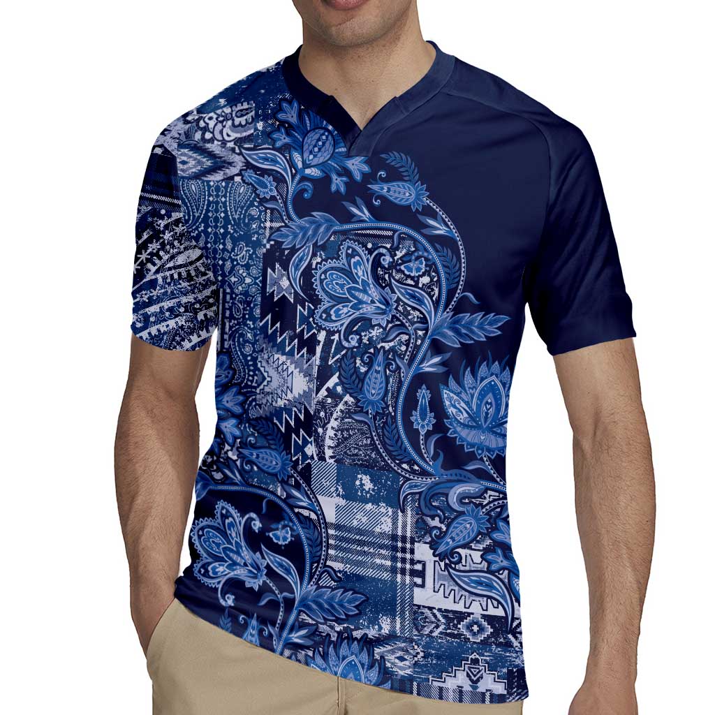 Africa Floral mix Maasai Shuka Rugby Jersey Blue Moitf - Wonder Print Shop