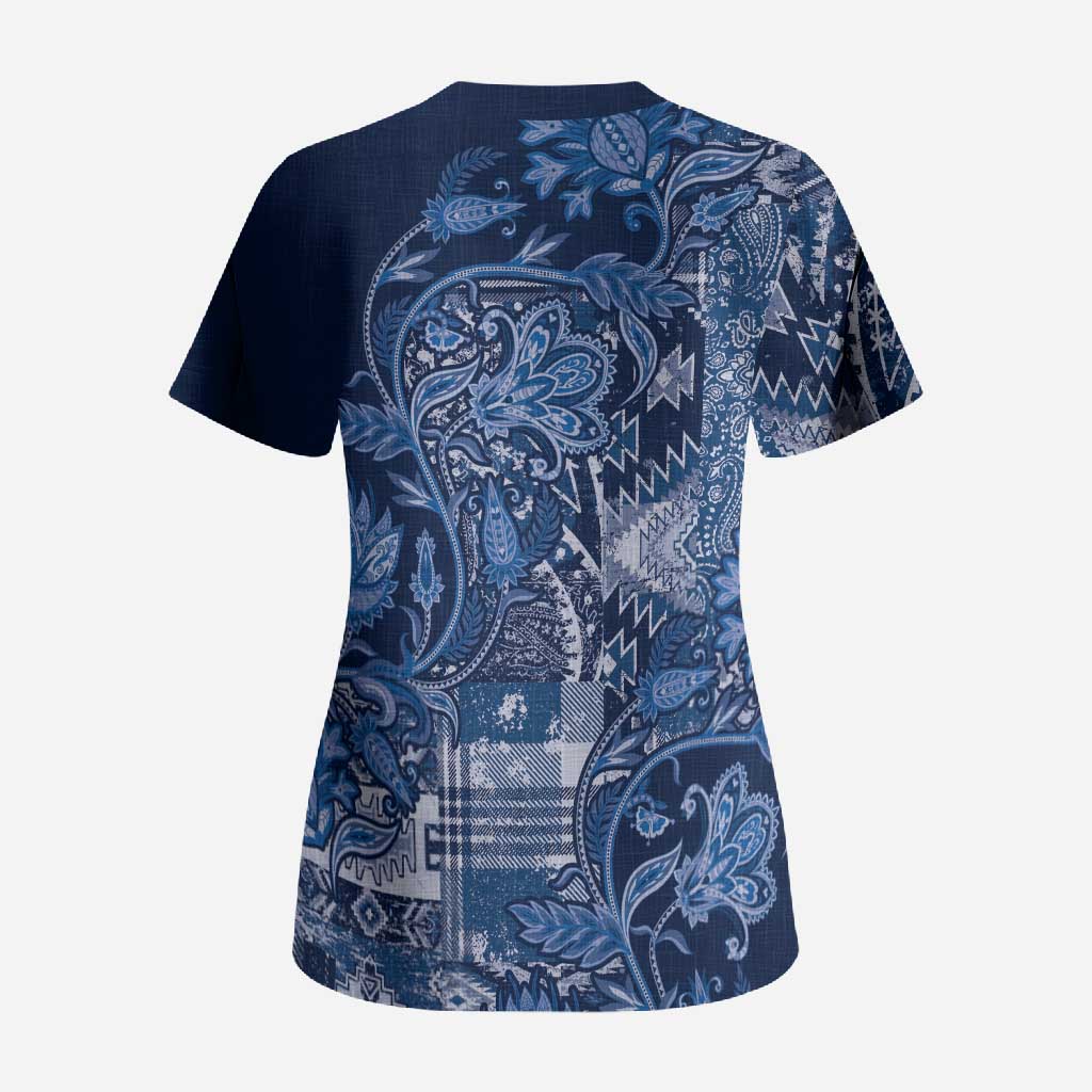 Africa Floral mix Maasai Shuka Scrub Top Blue Moitf