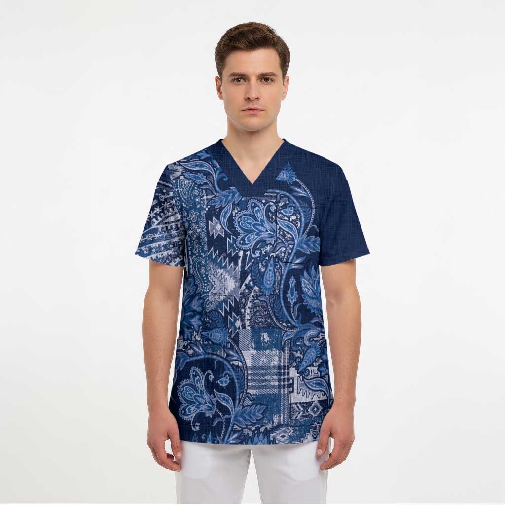 Africa Floral mix Maasai Shuka Scrub Top Blue Moitf