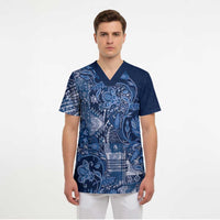 Africa Floral mix Maasai Shuka Scrub Top Blue Moitf