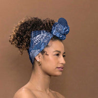 Africa Floral mix Maasai Shuka Simple Headwrap Blue Moitf