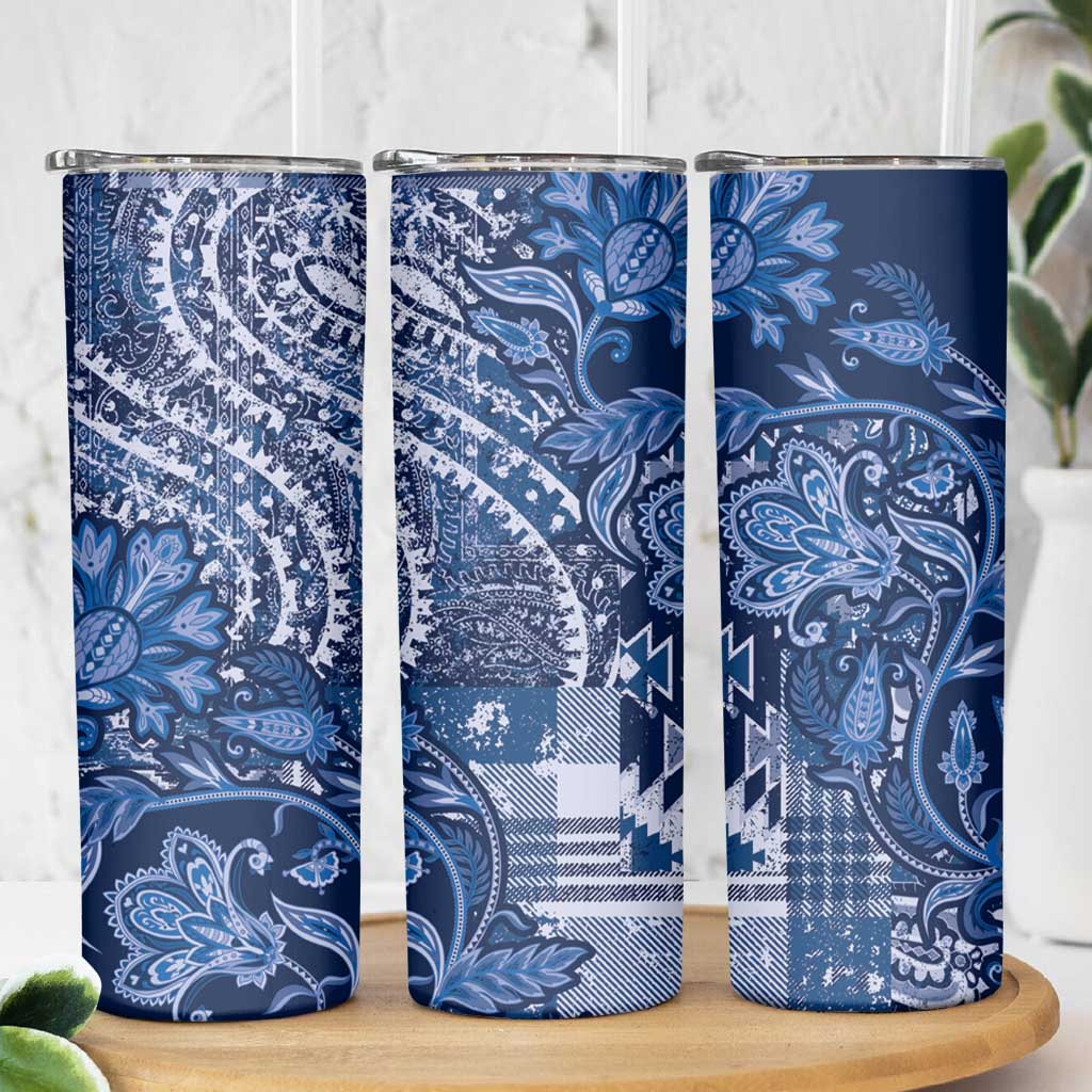 Africa Floral mix Maasai Shuka Skinny Tumbler Blue Moitf - Wonder Print Shop