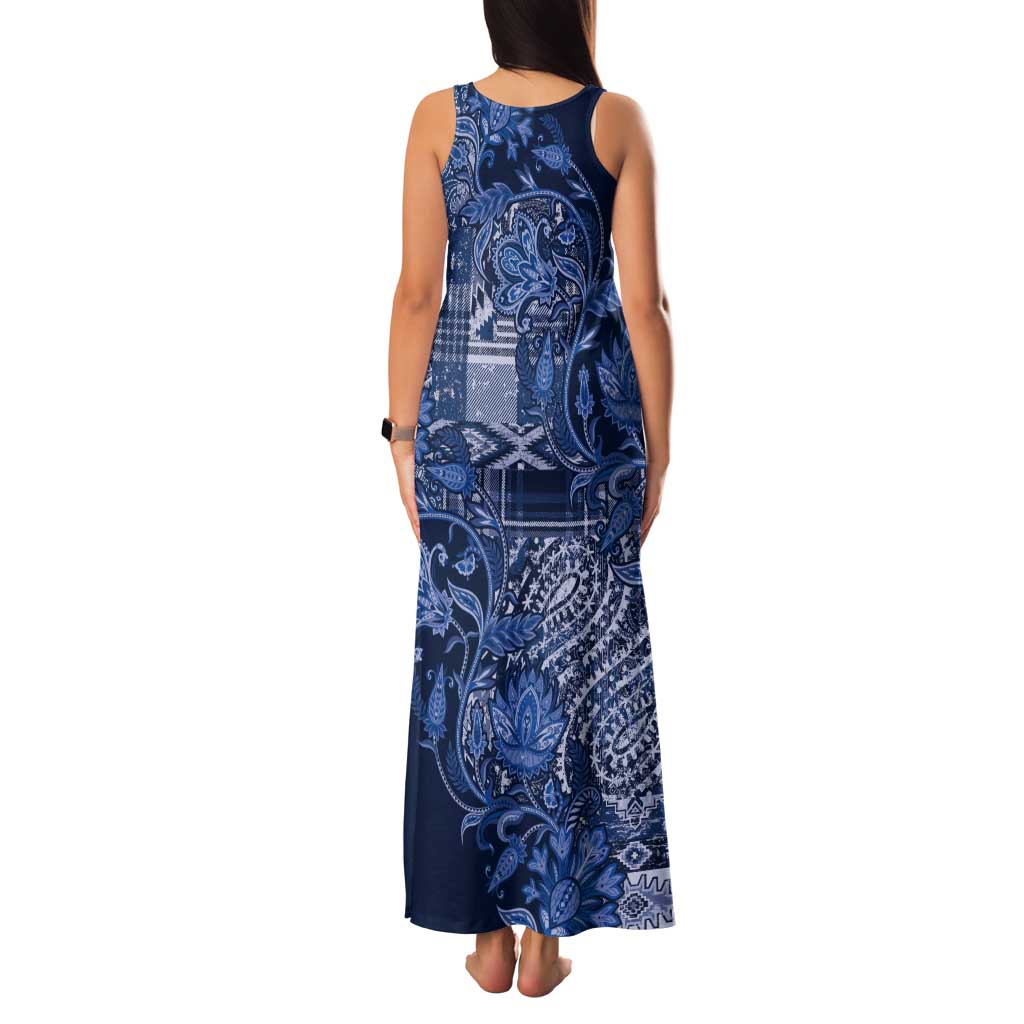 Africa Floral mix Maasai Shuka Tank Maxi Dress Blue Moitf - Wonder Print Shop