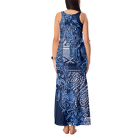 Africa Floral mix Maasai Shuka Tank Maxi Dress Blue Moitf - Wonder Print Shop