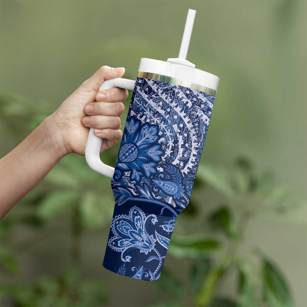Africa Floral mix Maasai Shuka Tumbler With Handle Blue Moitf - Wonder Print Shop