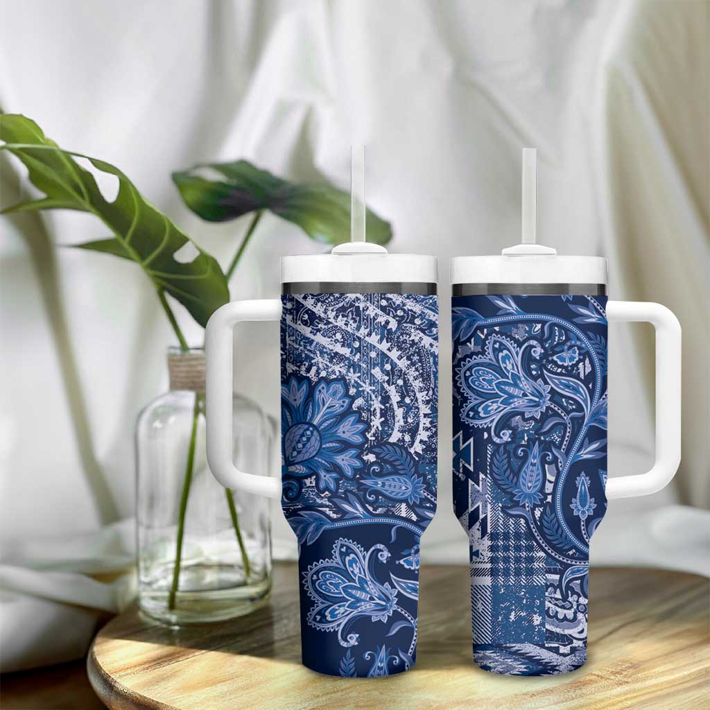 Africa Floral mix Maasai Shuka Tumbler With Handle Blue Moitf - Wonder Print Shop