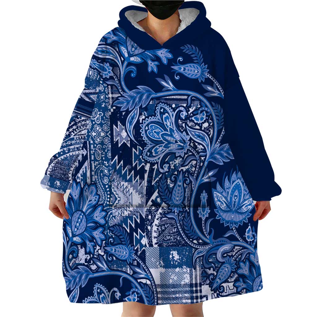 Africa Floral mix Maasai Shuka Wearable Blanket Hoodie Blue Moitf - Wonder Print Shop