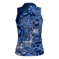 Africa Floral mix Maasai Shuka Women Sleeveless Polo Shirt Blue Moitf - Wonder Print Shop