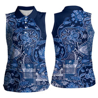 Africa Floral mix Maasai Shuka Women Sleeveless Polo Shirt Blue Moitf - Wonder Print Shop