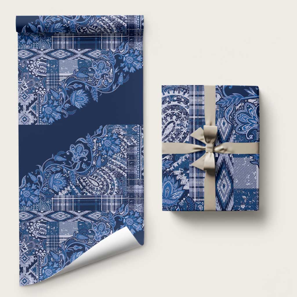 Africa Floral mix Maasai Shuka Wrapping Paper Blue Moitf - Wonder Print Shop