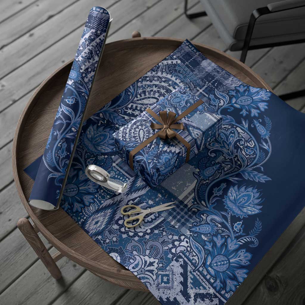Africa Floral mix Maasai Shuka Wrapping Paper Blue Moitf - Wonder Print Shop