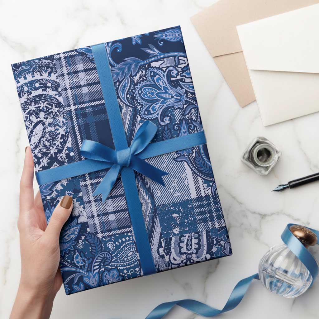 Africa Floral mix Maasai Shuka Wrapping Paper Blue Moitf - Wonder Print Shop