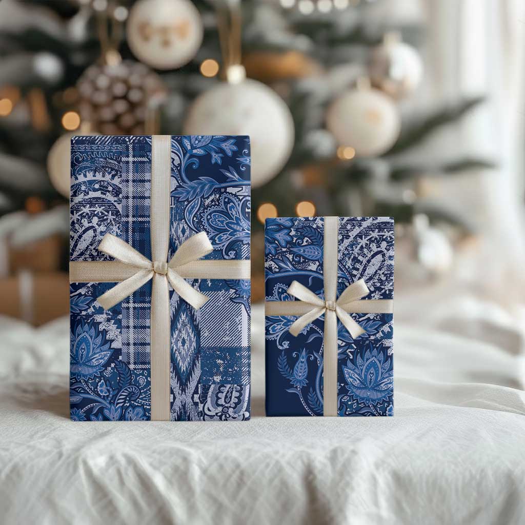 Africa Floral mix Maasai Shuka Wrapping Paper Blue Moitf - Wonder Print Shop