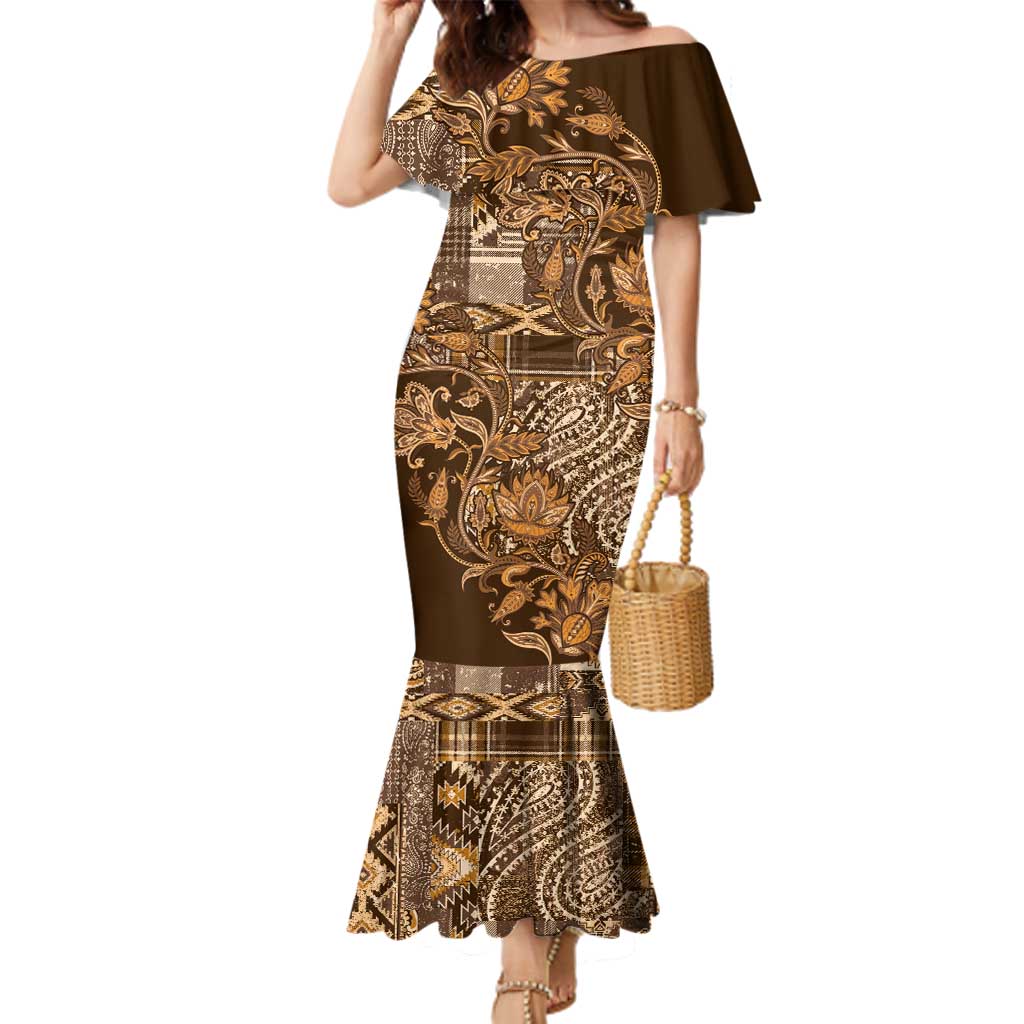 Africa Floral mix Maasai Shuka Family Matching Mermaid Dress and Hawaiian Shirt Gold Moitf LT9 - Wonder Print Shop