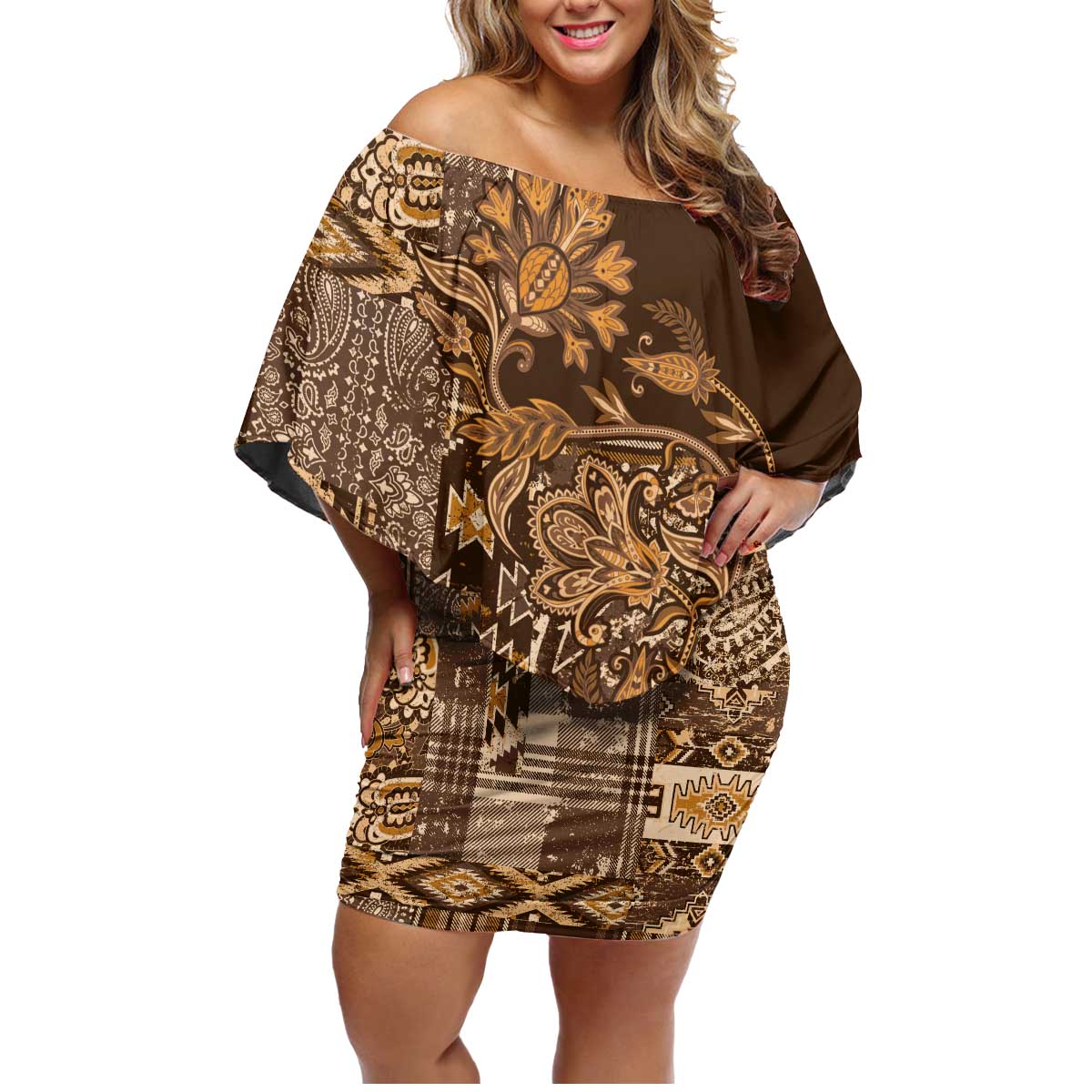 Africa Floral mix Maasai Shuka Family Matching Off Shoulder Short Dress and Hawaiian Shirt Gold Moitf LT9 - Wonder Print Shop