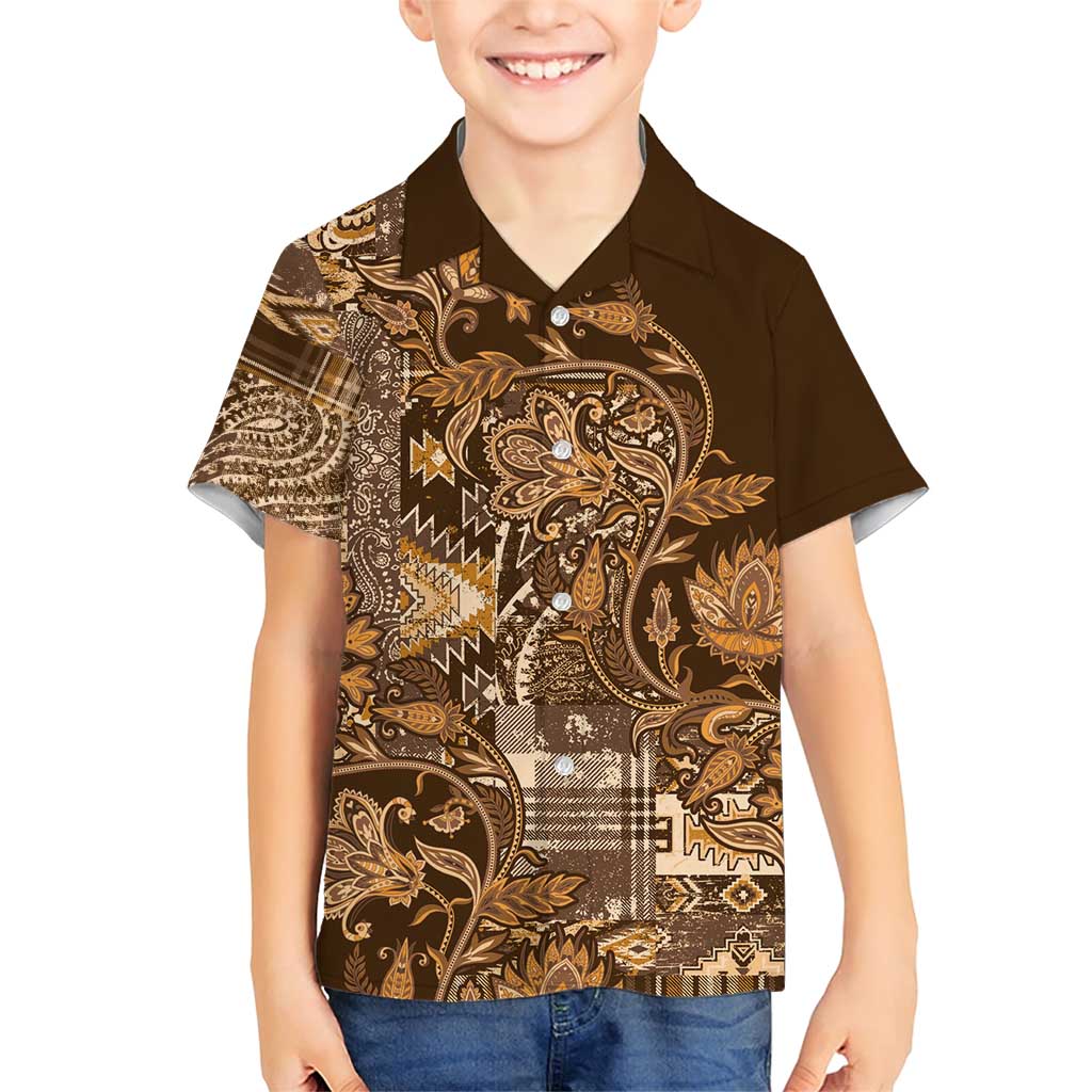 Africa Floral mix Maasai Shuka Family Matching Short Sleeve Bodycon Dress and Hawaiian Shirt Gold Moitf - Wonder Print Shop