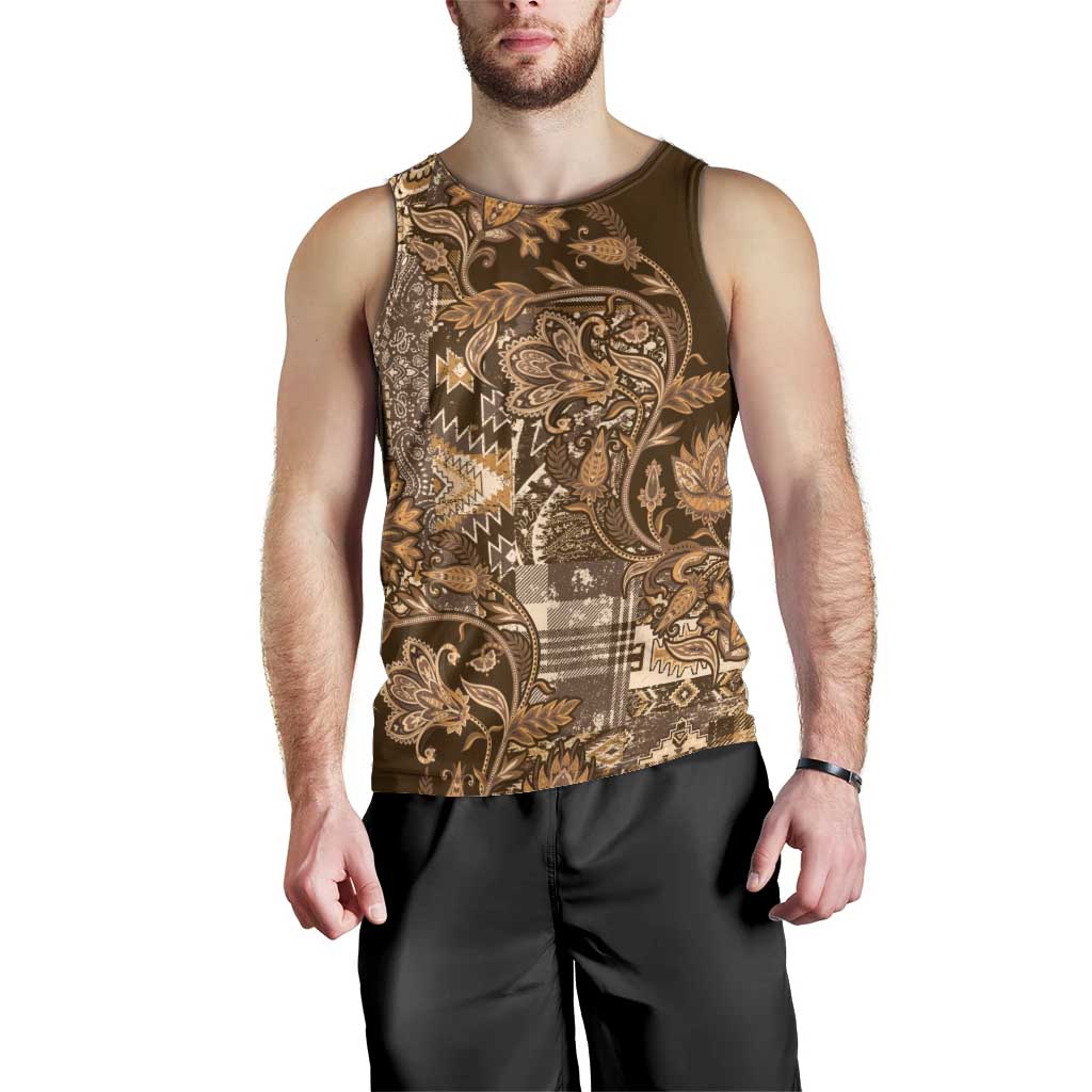 Africa Floral mix Maasai Shuka Men Tank Top Gold Moitf - Wonder Print Shop