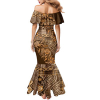 Africa Floral mix Maasai Shuka Mermaid Dress Gold Moitf - Wonder Print Shop