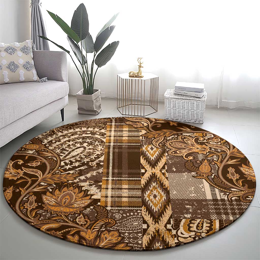 Africa Floral mix Maasai Shuka Round Carpet Gold Moitf